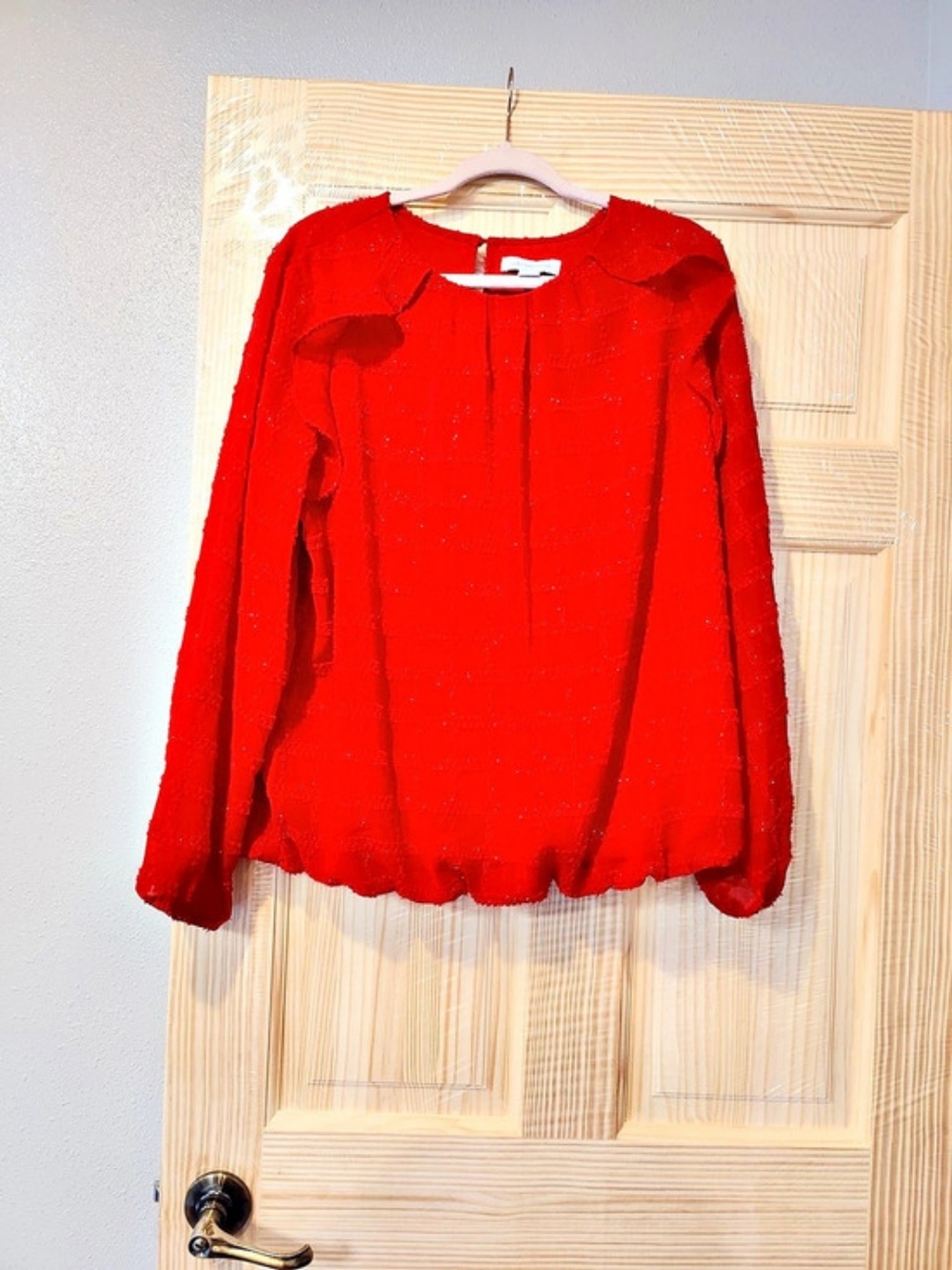 Liz Claiborne Red Ruffle Blouse Size XL